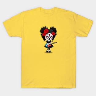 Sugar Skull Girl Playing Texas Flag Guitar T-Shirt